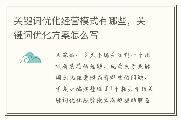 关键词优化经营模式有哪些，关键词优化方案怎么写