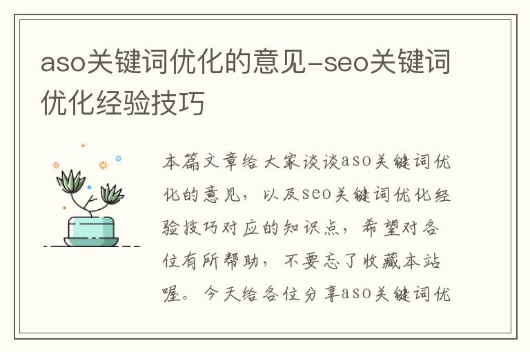 aso关键词优化的意见-seo关键词优化经验技巧