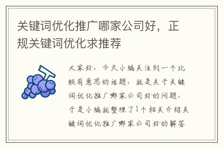 关键词优化推广哪家公司好，正规关键词优化求推荐