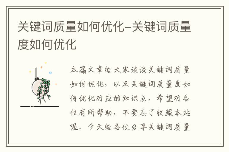 关键词质量如何优化-关键词质量度如何优化