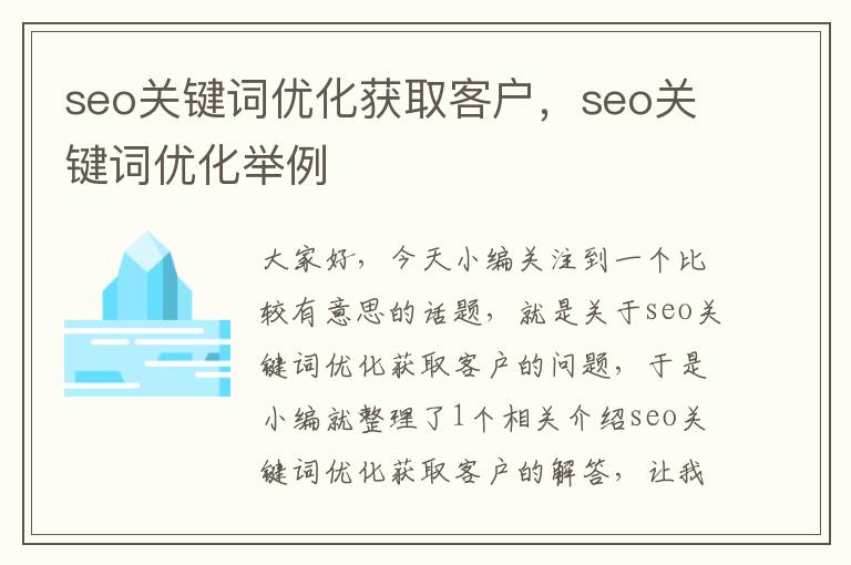 seo关键词优化获取客户，seo关键词优化举例