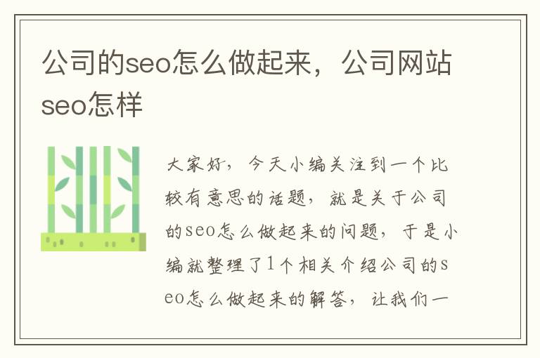 公司的seo怎么做起来，公司网站seo怎样