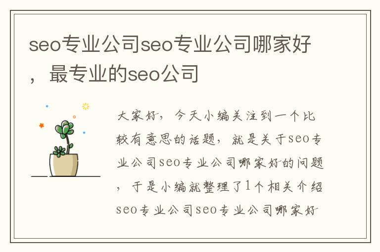 seo专业公司seo专业公司哪家好，最专业的seo公司