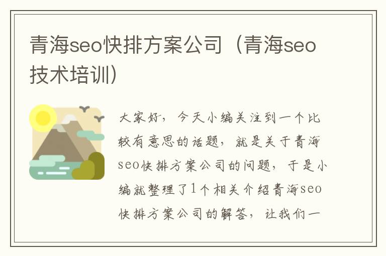 青海seo快排方案公司（青海seo技术培训）