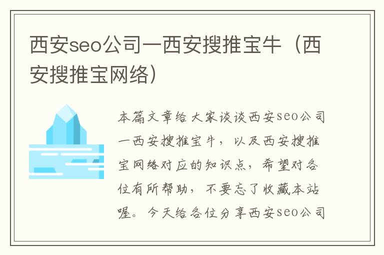 西安seo公司一西安搜推宝牛（西安搜推宝网络）