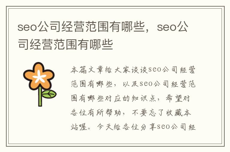 seo公司经营范围有哪些，seo公司经营范围有哪些