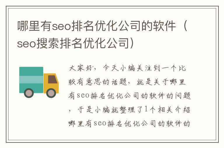 哪里有seo排名优化公司的软件（seo搜索排名优化公司）