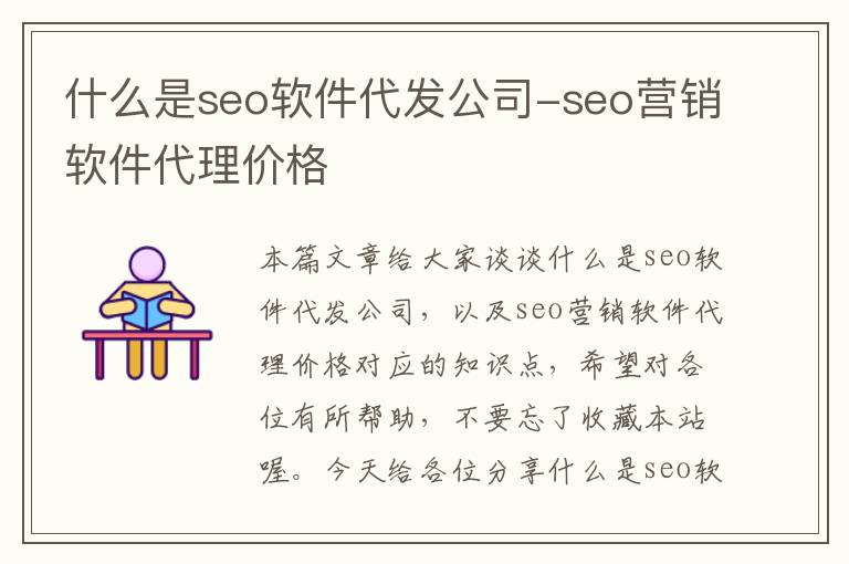 什么是seo软件代发公司-seo营销软件代理价格