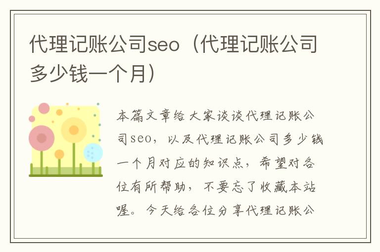 代理记账公司seo（代理记账公司多少钱一个月）