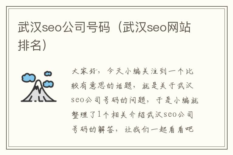 武汉seo公司号码（武汉seo网站排名）