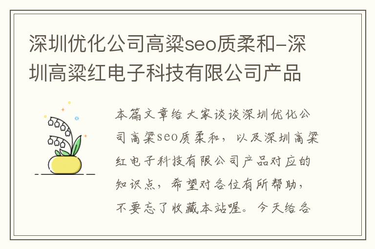 深圳优化公司高粱seo质柔和-深圳高粱红电子科技有限公司产品