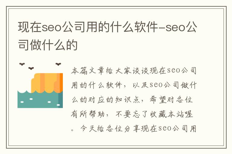 现在seo公司用的什么软件-seo公司做什么的