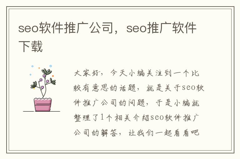 seo软件推广公司，seo推广软件下载