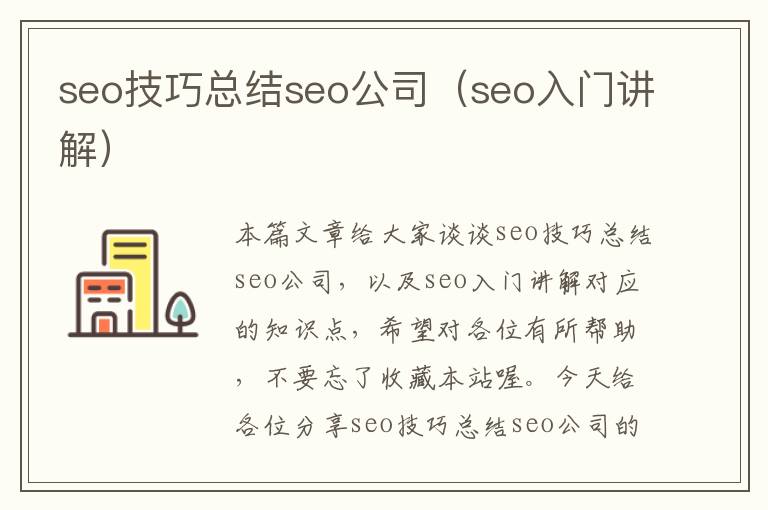 seo技巧总结seo公司（seo入门讲解）