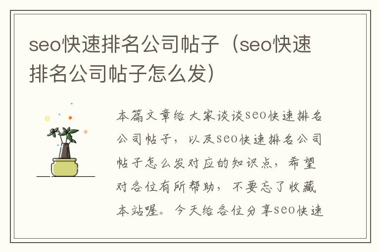 seo快速排名公司帖子（seo快速排名公司帖子怎么发）