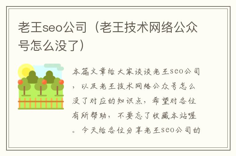 老王seo公司（老王技术网络公众号怎么没了）