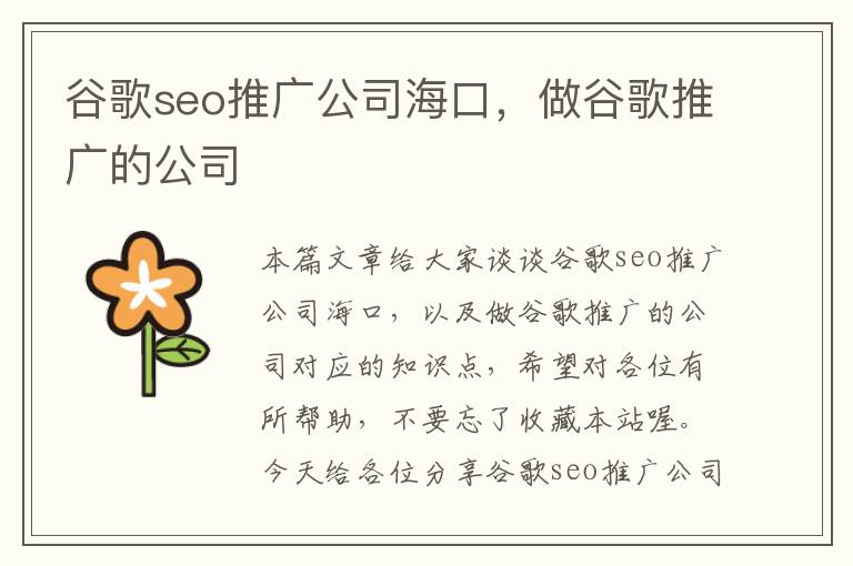 谷歌seo推广公司海口，做谷歌推广的公司