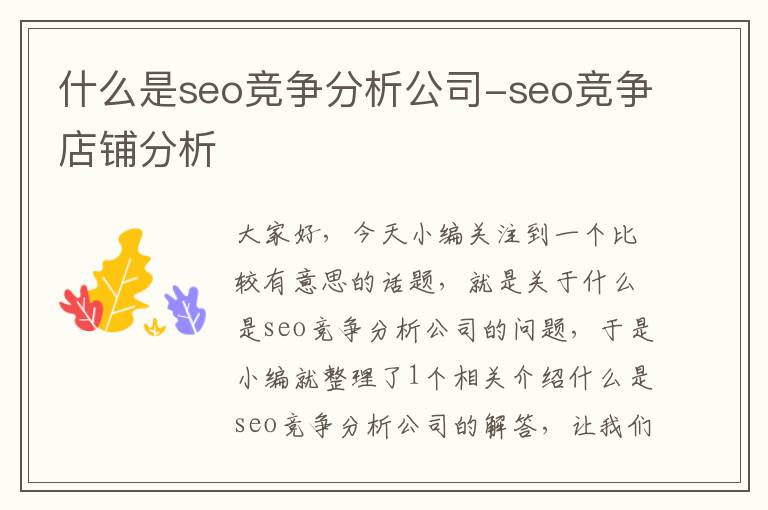 什么是seo竞争分析公司-seo竞争店铺分析