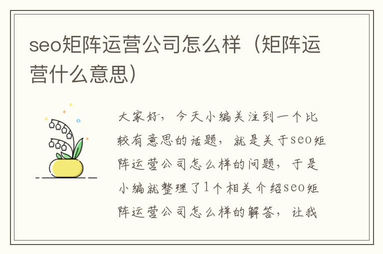 seo矩阵运营公司怎么样（矩阵运营什么意思）