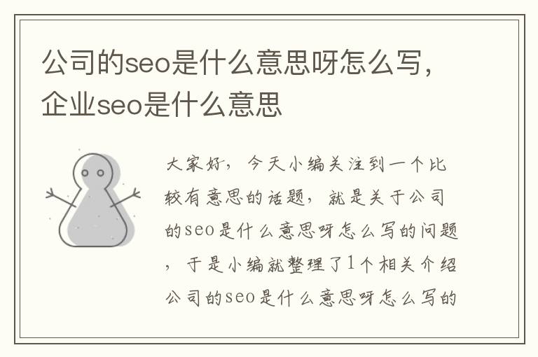 公司的seo是什么意思呀怎么写，企业seo是什么意思