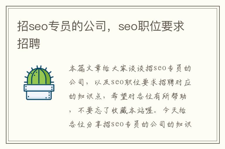 招seo专员的公司，seo职位要求招聘