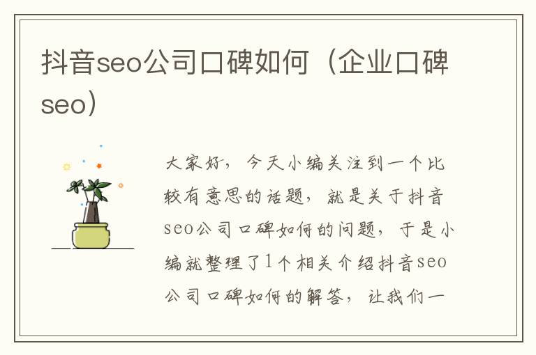 抖音seo公司口碑如何（企业口碑seo）