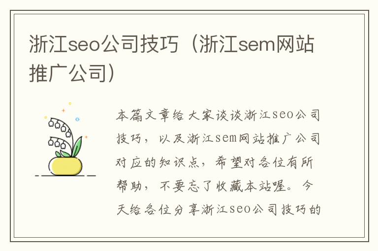 浙江seo公司技巧（浙江sem网站推广公司）