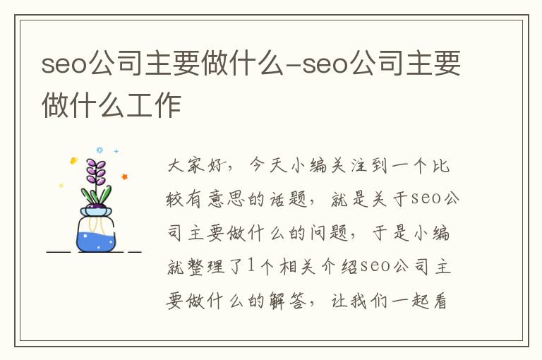 seo公司主要做什么-seo公司主要做什么工作