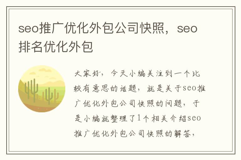 seo推广优化外包公司快照，seo排名优化外包