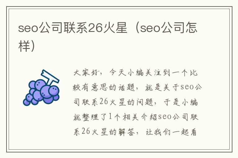 seo公司联系26火星（seo公司怎样）