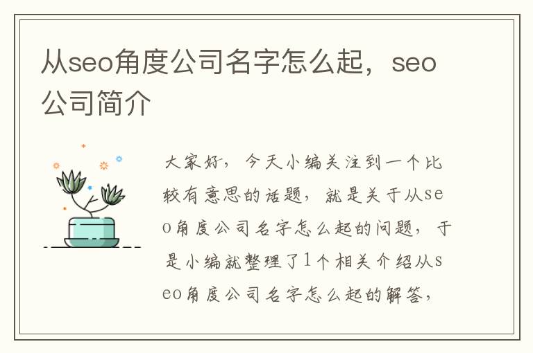 从seo角度公司名字怎么起，seo公司简介