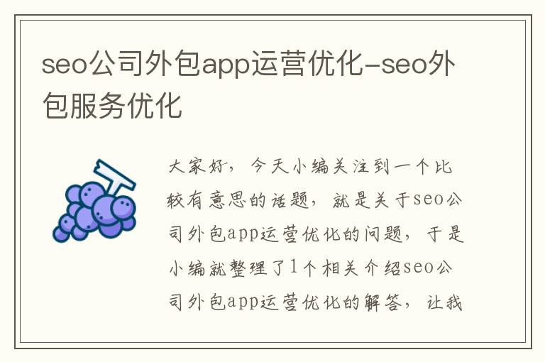 seo公司外包app运营优化-seo外包服务优化