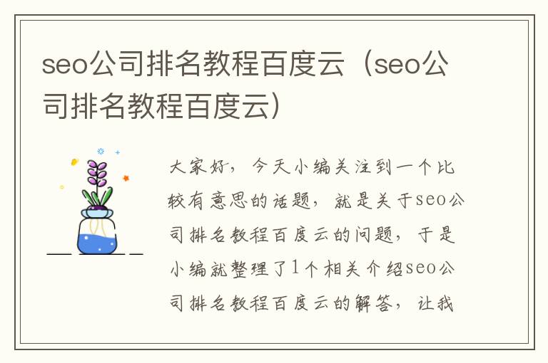 seo公司排名教程百度云（seo公司排名教程百度云）