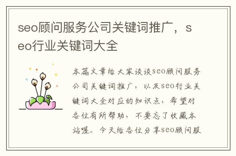 seo顾问服务公司关键词推广，seo行业关键词大全