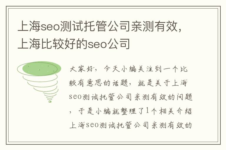 上海seo测试托管公司亲测有效，上海比较好的seo公司