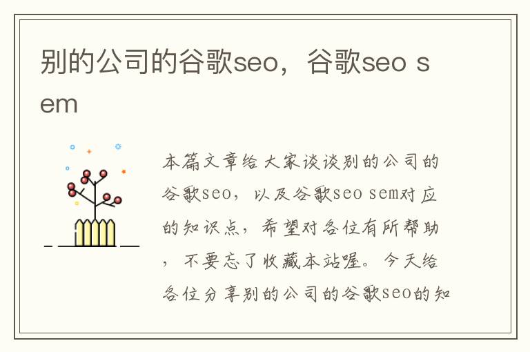 别的公司的谷歌seo，谷歌seo sem