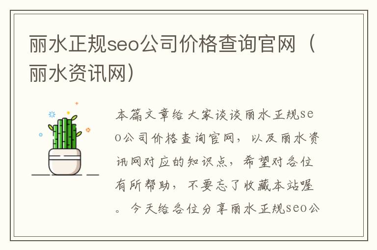 丽水正规seo公司价格查询官网（丽水资讯网）