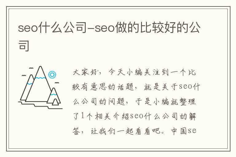 seo什么公司-seo做的比较好的公司