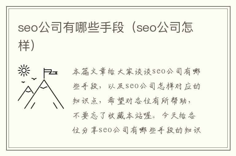 seo公司有哪些手段（seo公司怎样）