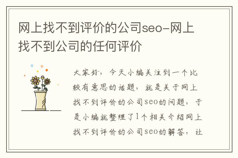 网上找不到评价的公司seo-网上找不到公司的任何评价