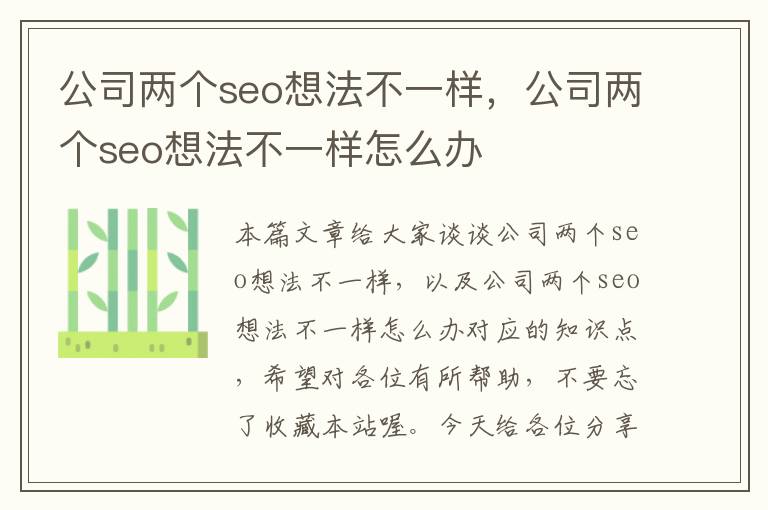 公司两个seo想法不一样，公司两个seo想法不一样怎么办