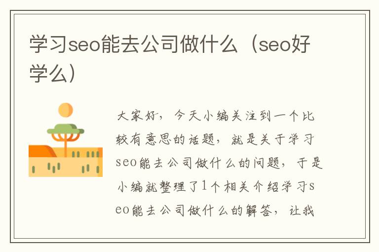 学习seo能去公司做什么（seo好学么）