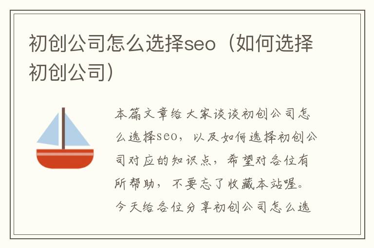 初创公司怎么选择seo（如何选择初创公司）