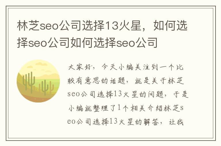 林芝seo公司选择13火星，如何选择seo公司如何选择seo公司