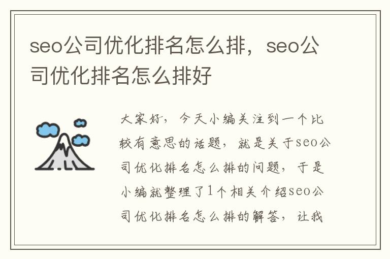 seo公司优化排名怎么排，seo公司优化排名怎么排好