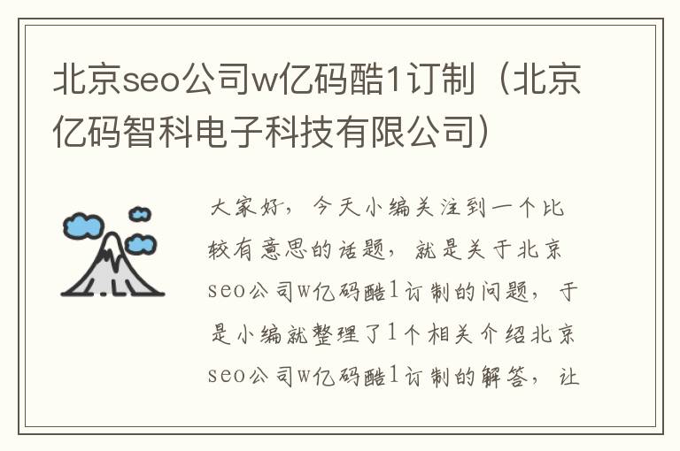 北京seo公司w亿码酷1订制（北京亿码智科电子科技有限公司）