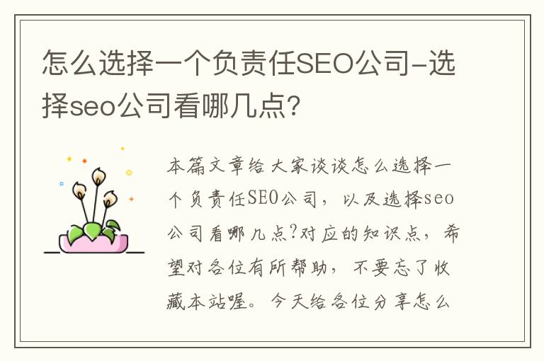 怎么选择一个负责任SEO公司-选择seo公司看哪几点?