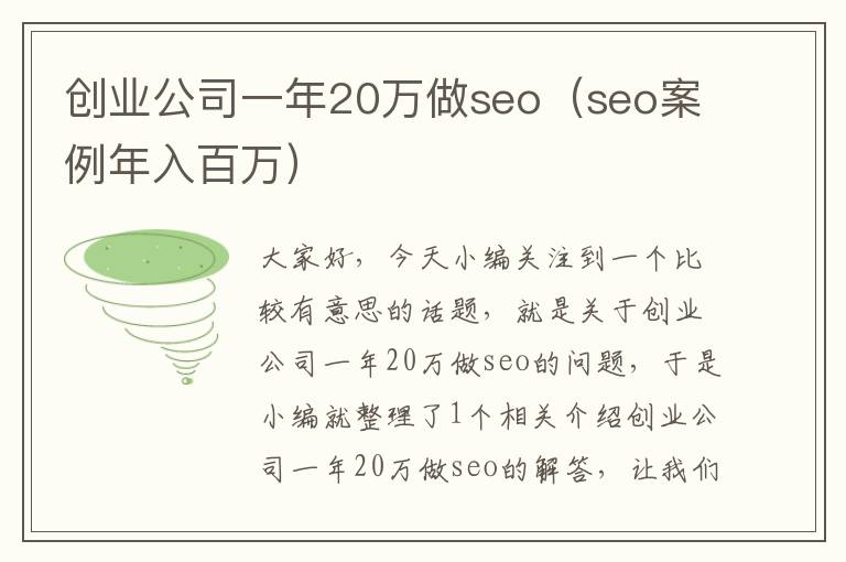 创业公司一年20万做seo（seo案例年入百万）