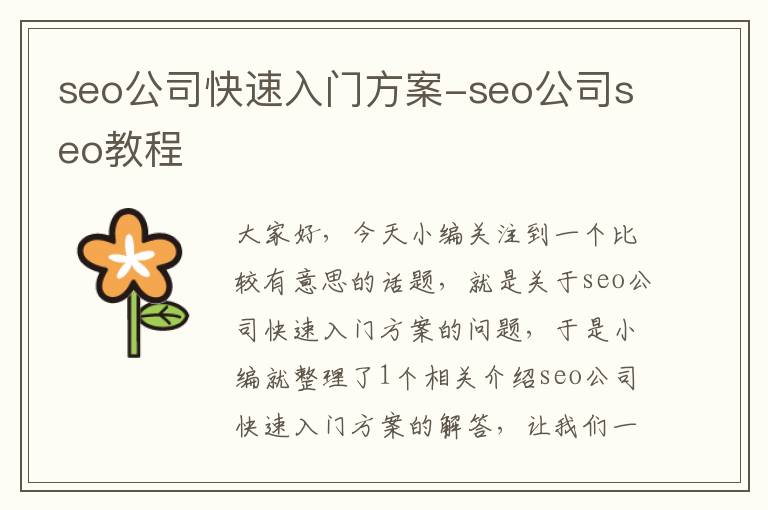 seo公司快速入门方案-seo公司seo教程