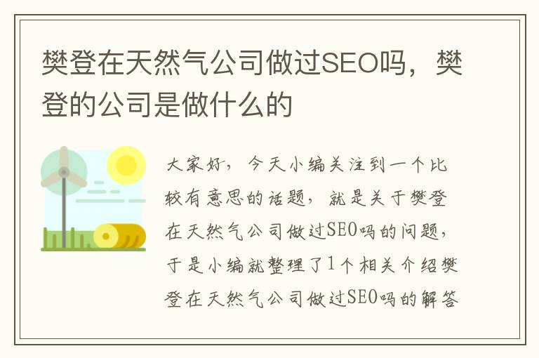 樊登在天然气公司做过SEO吗，樊登的公司是做什么的